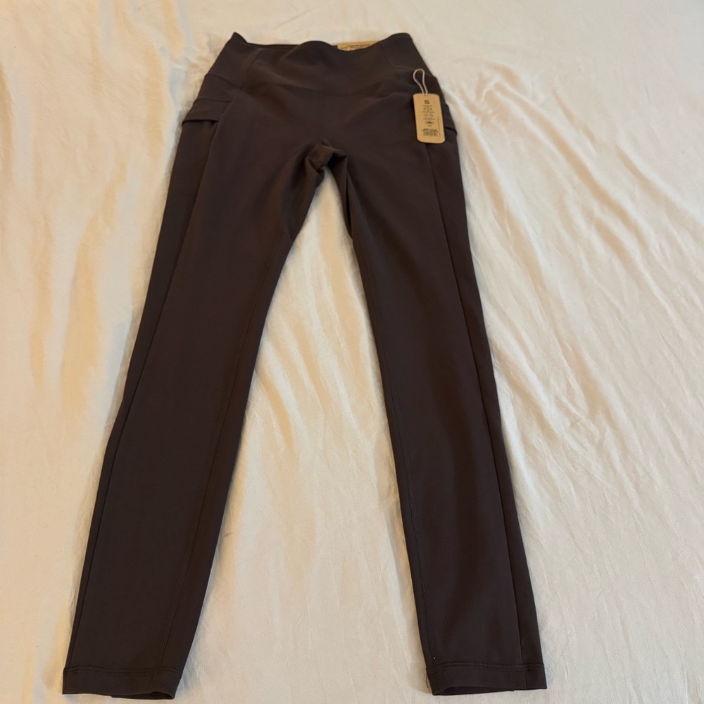 NEW NWT Avalanche Women's HighWaist Fleece Lined Leggings Small Brown Zip Pocket